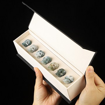 A Set of 1.1" 7 Pieces Hand Carved Crystal Skull with Box, Crystal Healing