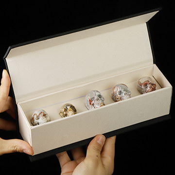 A Set of 1.6" 5 Pieces Hand Carved Crystal Skull with Box, Crystal Healing