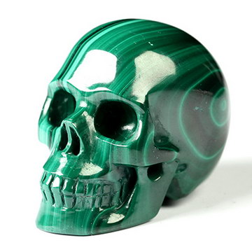 Gemstone 1.6" Malachite Hand Carved Crystal Skull, Realistic, Crystal Healing