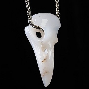 Necklace of 2.3" Blue Chalcedony Hand Carved Crystal Skull Pendant, Skull Jewelry
