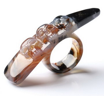 US Size 9# Agate Hand Carved Crystal Skull Ring, Skull Jewelry