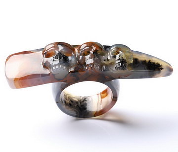 US Size 10# Agate Hand Carved Crystal Skull Ring, Skull Jewelry