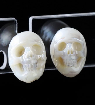  Pearl Hand Carved Crystal Skull Earrings, Skull Jewelry