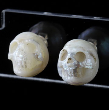  Pearl Hand Carved Crystal Skull Earrings, Skull Jewelry