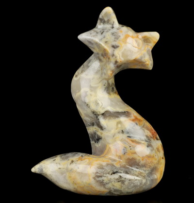 4.1" Crazy Lace Agate Hand Carved Crystal Fox Fine Art Sculpture, Crystal Healing