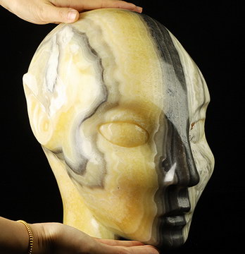 55.6LB Titan 11.8" Zebra Calcite Hand Carved Fairy Elf Alien Crystal Skull Companion Sculpture, Crystal Healing
