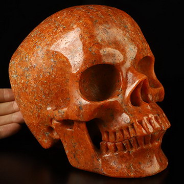 Super Realistic! Lifesized 7.3" Orange Calcite Hand Carved Crystal Skull, Crystal Healing
