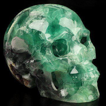 4.6" Fluorite Hand Carved Crystal Skull, Realistic, Crystal Healing