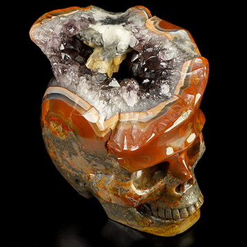 3.9" Empire Red Agate Hand Carved Crystal Skull Fine Art Sculpture, Crystal Healing