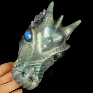 Flash 5.0" Labradorite Hand Carved Crystal Dragon Skull with Labradorite Eyes Sculpture, Crystal Healing