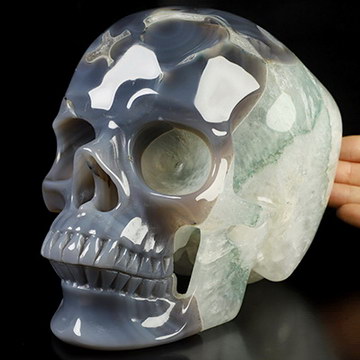 Super Realistic! Lifesized 7.1" Gray & White Agate Hand Carved Crystal Skull, Crystal Healing
