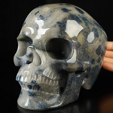 Super Realistic! Lifesized 7.1" K2 Azurite Granite Hand Carved Crystal Skull, Crystal Healing
