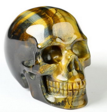 Flash 1.8" Blue & Gold Tiger's Eye Hand Carved Crystal Skull, Realistic, Crystal Healing