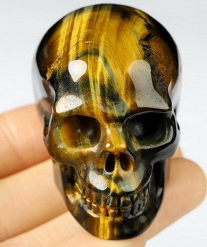 Flash 1.8" Blue & Gold Tiger's Eye Hand Carved Crystal Skull, Realistic, Crystal Healing