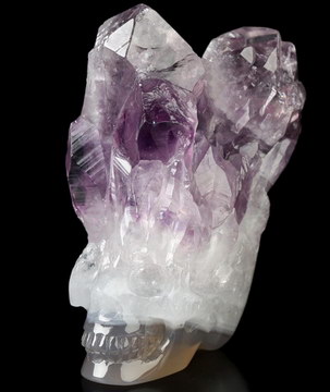 2.4" Agate Amethyst Druse Hand Carved Crystal Skull Fine Art Sculpture, Crystal Healing