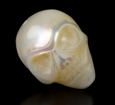0.6" Pearl Hand Carved Crystal Skull Fine Art Sculpture, Crystal Healing