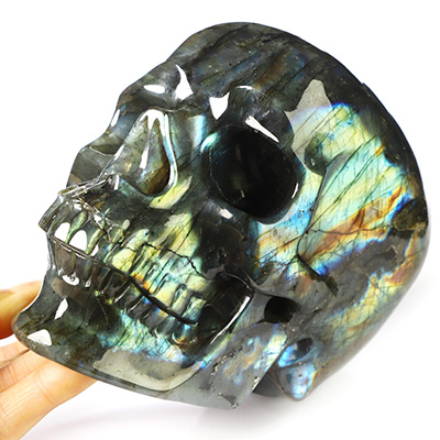 Lifesized 5.8" Flash Labradorite Hand Carved Crystal Skull, Crystal Healing