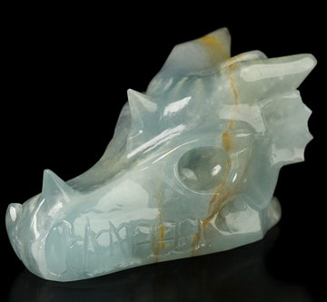 2.0" Blue Onyx Hand Carved Crystal Dragon Skull Sculpture, Crystal Healing