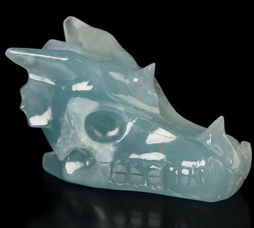 2.0" Blue Onyx Hand Carved Crystal Dragon Skull Sculpture, Crystal Healing