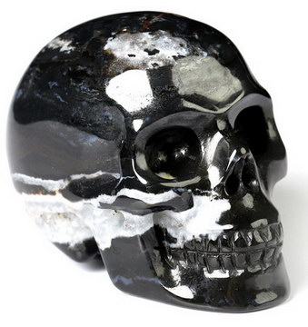2.0" Black Zebra Agate Hand Carved Crystal Skull, Realistic, Crystal Healing