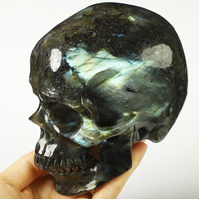 5.2" Labradorite Hand Carved Crystal Skull, Super Realistic, Crystal Healing
