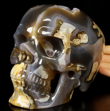 Super Realistic! Lifesized 6.9" Agate Amethyst Geode Hand Carved Crystal Skull, Crystal Healing
