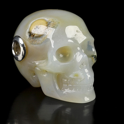 Necklace of 1.2" Agate Hand Carved Crystal Skull Pendant, Skull Jewelry