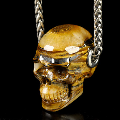 Necklace of 1.2" Tiger Iron Eye Hand Carved Crystal Skull Pendant, Skull Jewelry