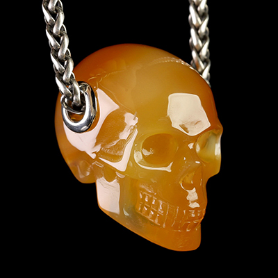 Necklace of 1.2" Carnelian Hand Carved Crystal Skull Pendant, Skull Jewelry