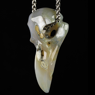 2.3" Ocean Jasper Hand Carved Raven Crystal Skull  Sculpture, Crystal Healing