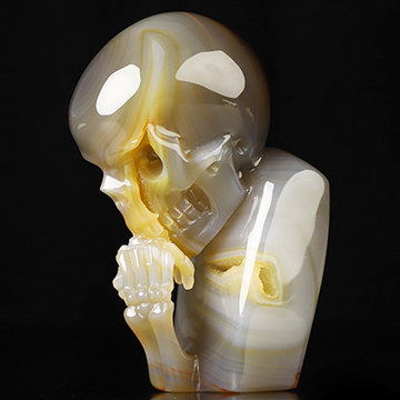 The Thinker, 4.1" Premium Brazilian Agate Hand Carved Crystal Skull 
