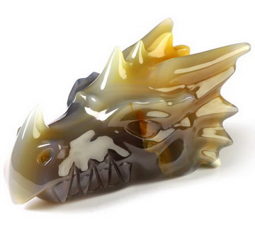 3.8" Premium Brazilian Agate Hand Carved Crystal Dragon Head Skull Sculpture, Crystal Healing