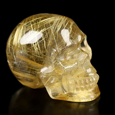 Gemstone 0.9" Rutilated Quartz Rock Crystal Hand Carved Crystal Skull, Realistic, Crystal Healing