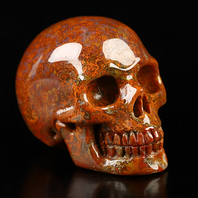 1.4" Red Moss Agate Hand Carved Crystal Skull, Realistic, Crystal Healing