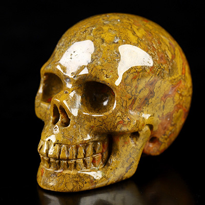 1.4" Yellow Moss Agate Hand Carved Crystal Skull, Realistic, Crystal Healing