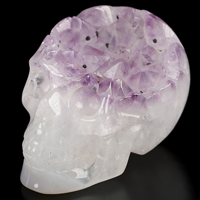 2.0" Agate Amethyst Geode Hand Carved Crystal Skull, Realistic, Crystal Healing