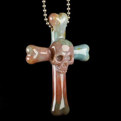 Necklace of 2.3" Indian Agate Hand Carved Crystal Skull Pendant, Skull Jewelry