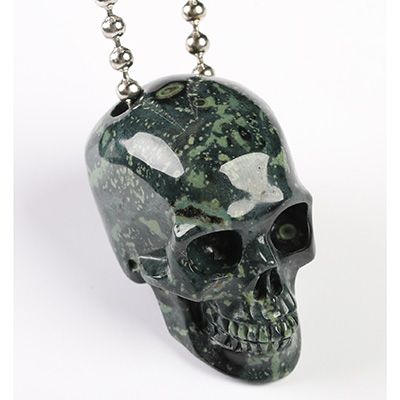 Necklace of 1.4" Kambaba Jasper Hand Carved Crystal Skull Pendant, Skull Jewelry