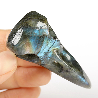 Necklace of 2.3" Labradorite Hand Carved Crystal Skull Pendant, Skull Jewelry