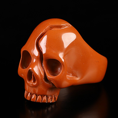 US Size 8.5# Red Jasper Hand Carved Crystal Skull Ring, Skull Jewelry