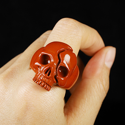 US Size 12# Red Jasper Hand Carved Crystal Skull Ring, Skull Jewelry
