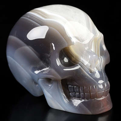 2.0" Gray & White Agate Hand Carved Crystal Skull, Realistic, Crystal Healing