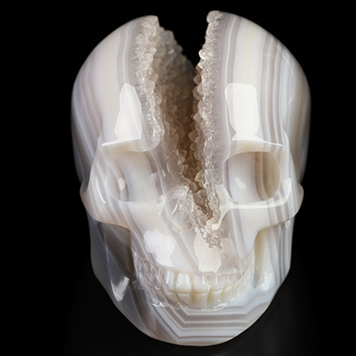 2.0" Agate Geode Hand Carved Crystal Skull, Realistic, Crystal Healing
