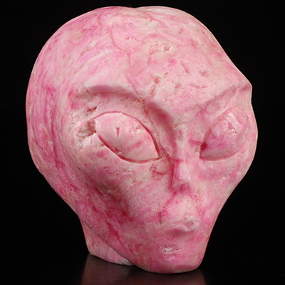 3.4" Pink Aragonite Star Being Female Alien Crystal Skull Companion, Hand Carved Gemstone Fine Art Sculpture, Reiki Healing Stone Statue