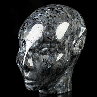 3.5" Larvikite Hand Carved Fairy Elf Alien Crystal Skull Companion Sculpture, Crystal Healing