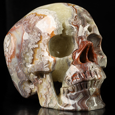 Gemstone Super Realistic! Lifesized 5.9" Red Crazy Lace Agate Hand Carved Crystal Skull, Crystal Healing