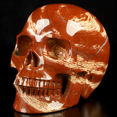 Lifesized 5.9" Red Snake Skin Jasper Hand Carved Crystal Skull, Realistic, Crystal Healing