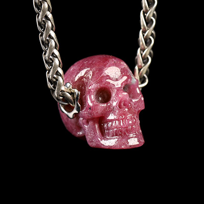Necklace of 0.7" Ruby Hand Carved Crystal Skull Pendant, Skull Jewelry