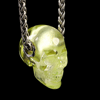 Gemstone Necklace of 0.9" Citrine Hand Carved Crystal Skull Pendant, Skull Jewelry