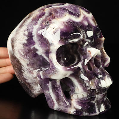Super Realistic! Lifesized 6.2" Dream Chevron Amethyst Hand Carved Crystal Skull, Crystal Healing